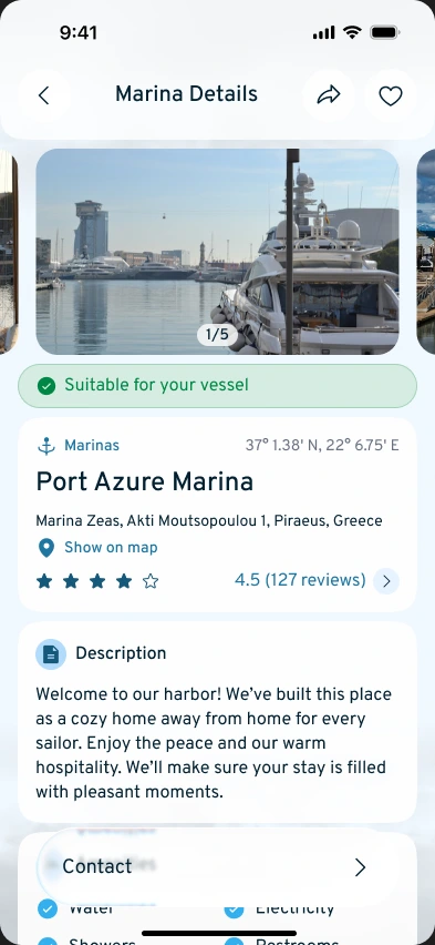 Marina details screen